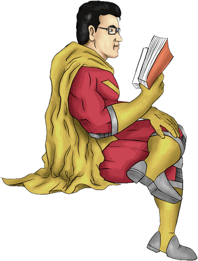 VikiD, caped and floating, absorbed in a book