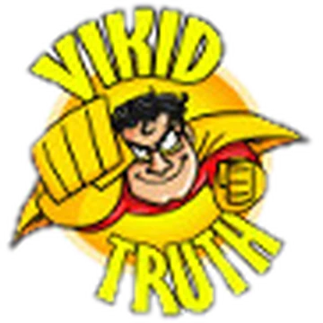 ViKiD TRUTH badge: the caped hero punching forward