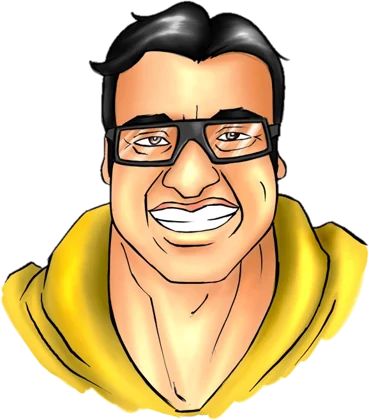 The VikiD Truth caricature: a grinning man with black hair and thick black glasses in a yellow hooded cape